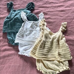 Ruffled Baby Rompers in Green, White, and Yellow